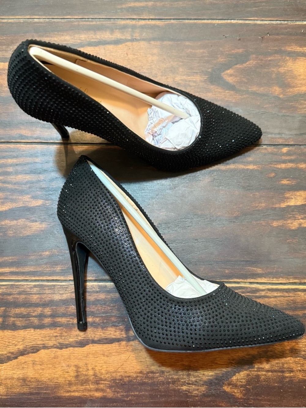 Lauren Lorraine Dori Black Rhinestone-Embellished Pointed Toe Stilettos